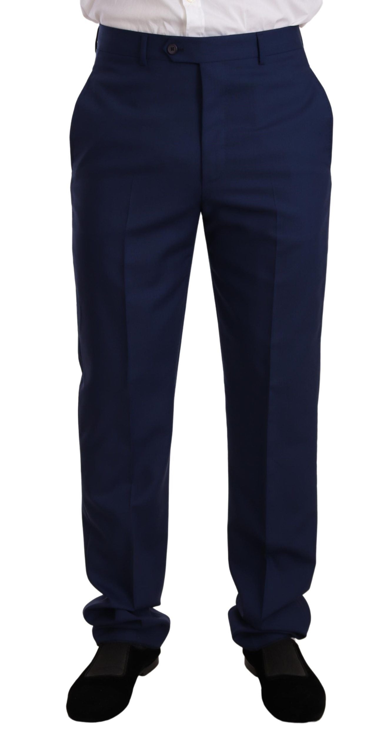 Elegant Blue Virgin Wool Two-Piece Men's Suit