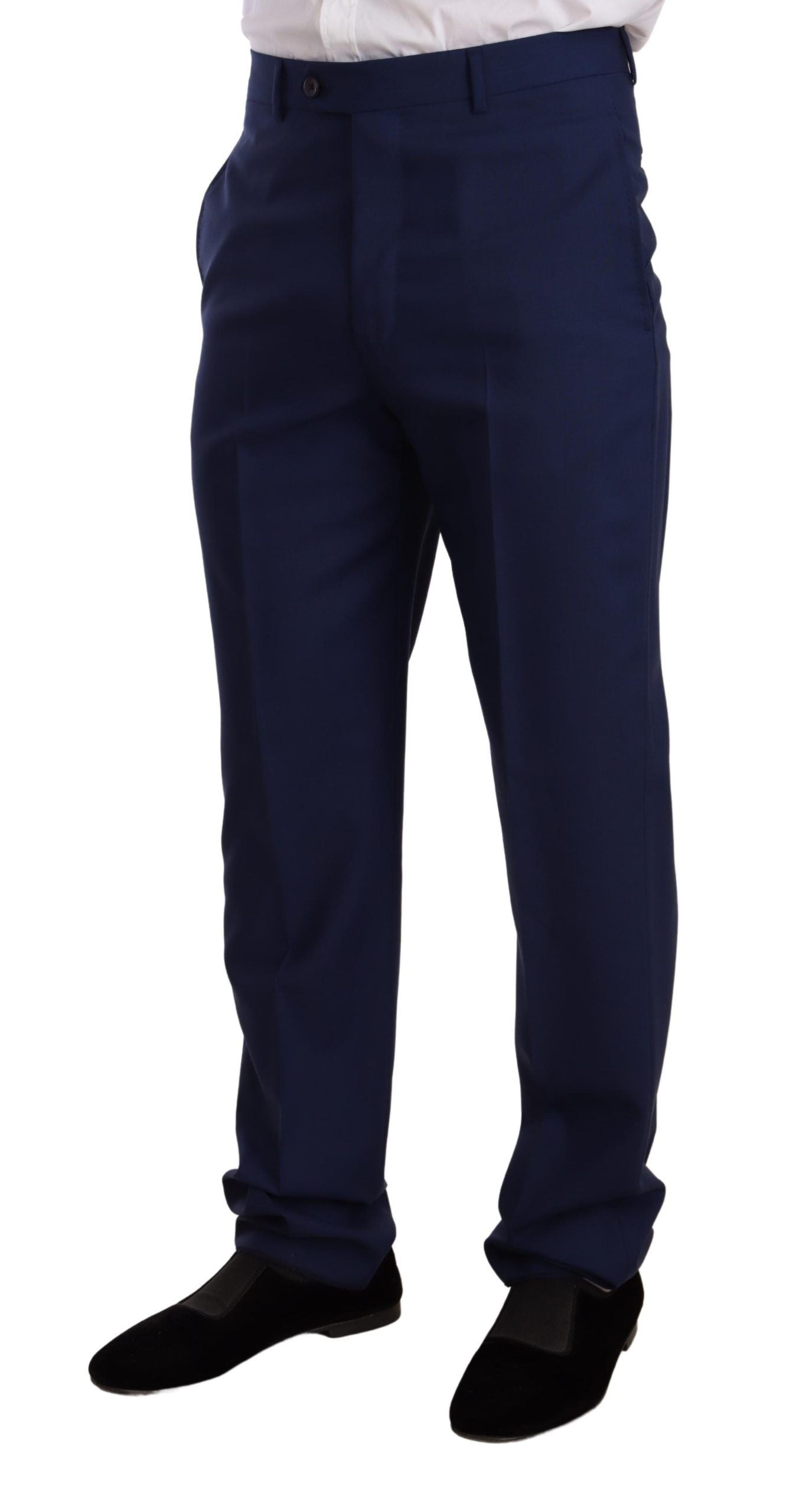 Elegant Blue Virgin Wool Two-Piece Men's Suit