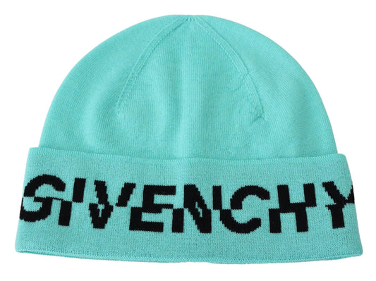 Aquamarine Green Wool Beanie with Signature Logo