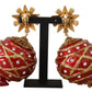 Chic Red Crystal Clip-On Dangling Earrings