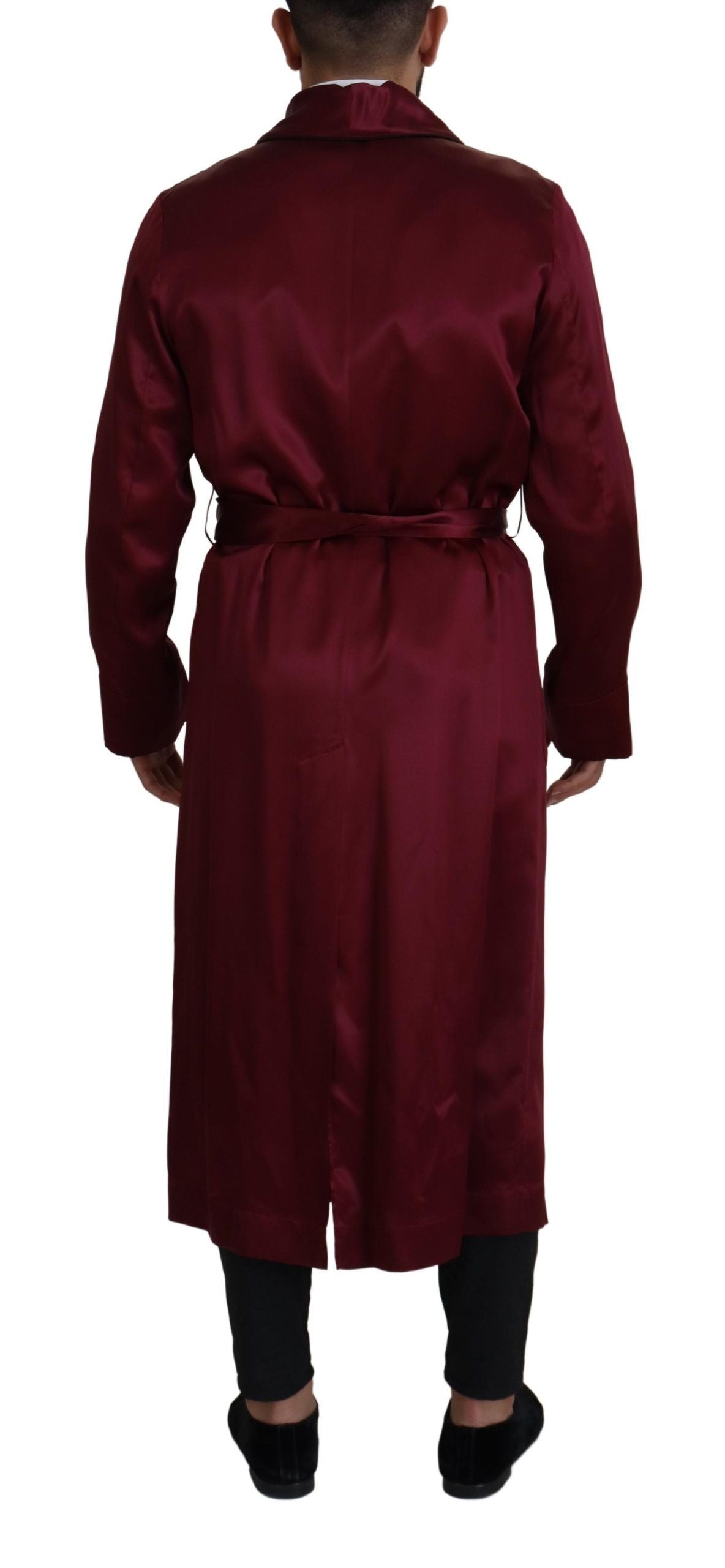 Elegant Bordeaux Silk Jacket Robe