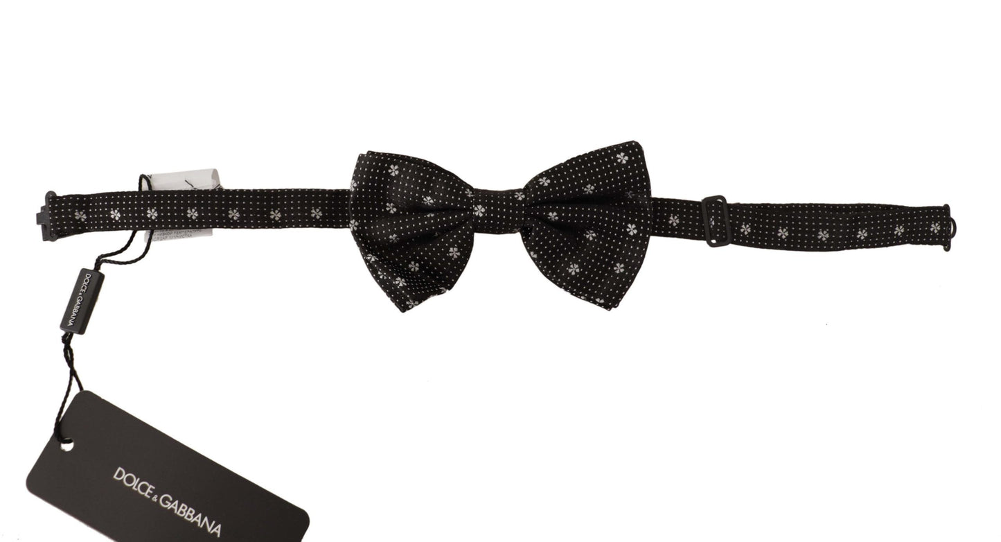 Elegant Black Silk Polka Dot Bow Tie