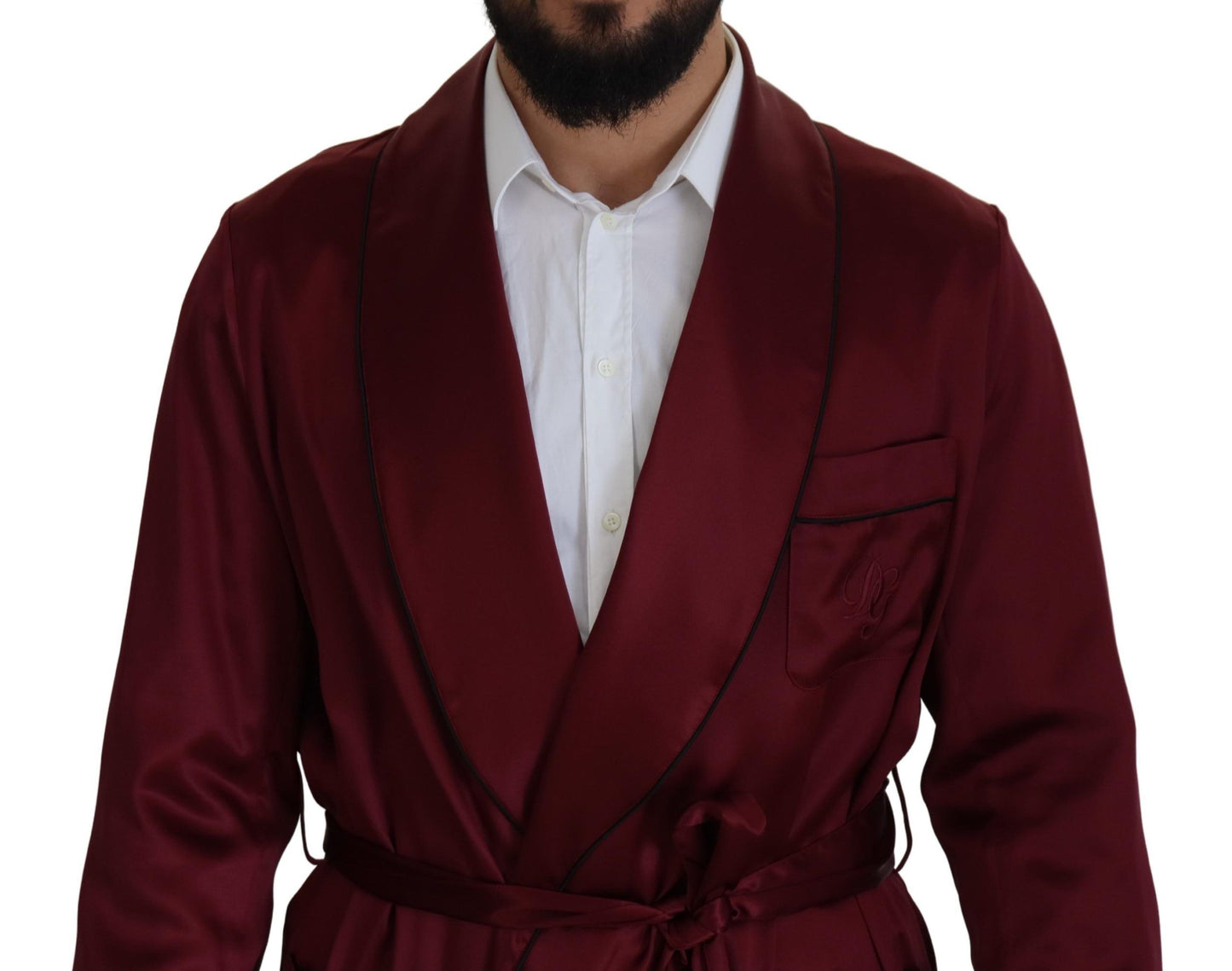 Elegant Bordeaux Silk Jacket Robe