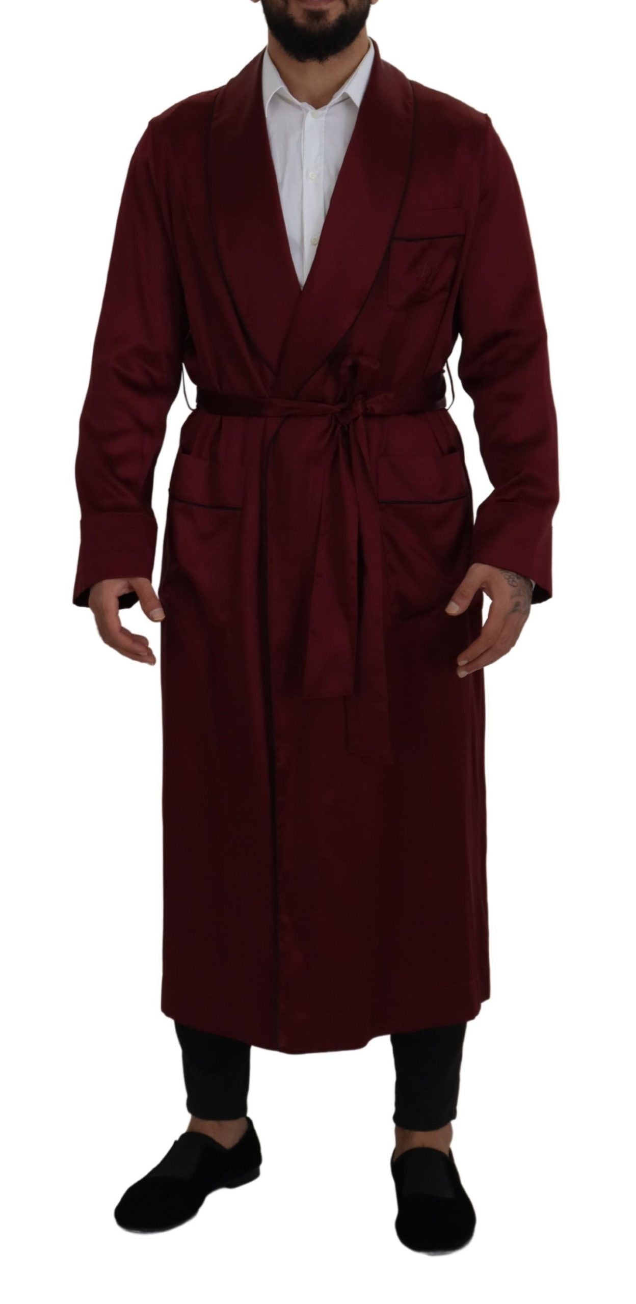 Elegant Bordeaux Silk Jacket Robe