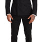Sleek Black Three-Piece Wool Silk Suit