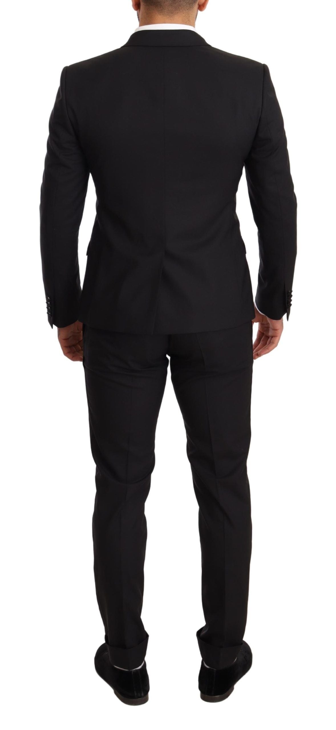 Sleek Black Three-Piece Wool Silk Suit