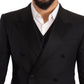 Sleek Black Three-Piece Wool Silk Suit