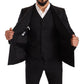Sleek Black Three-Piece Wool Silk Suit