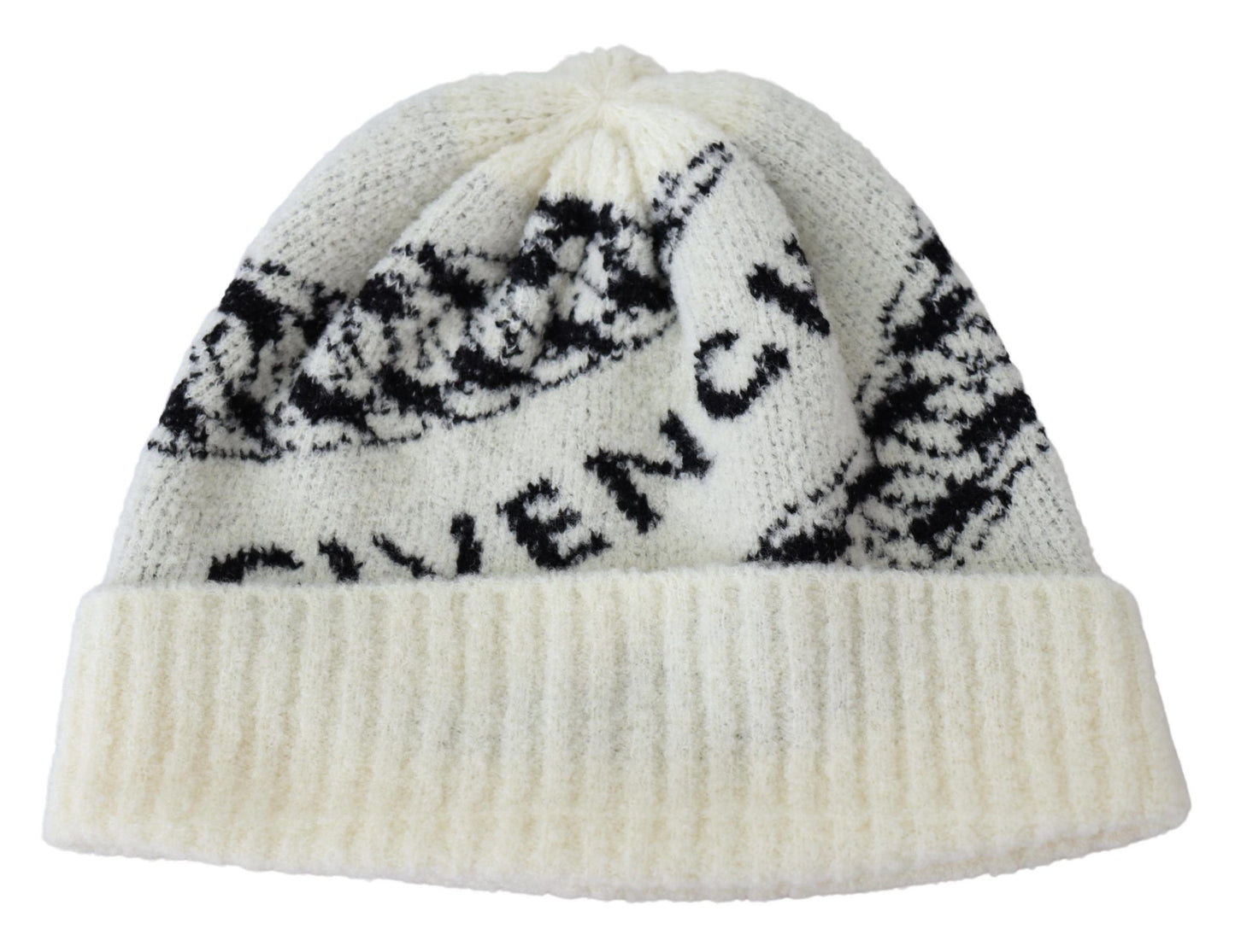 Chic Off-White Wool Beanie with Logo Motive