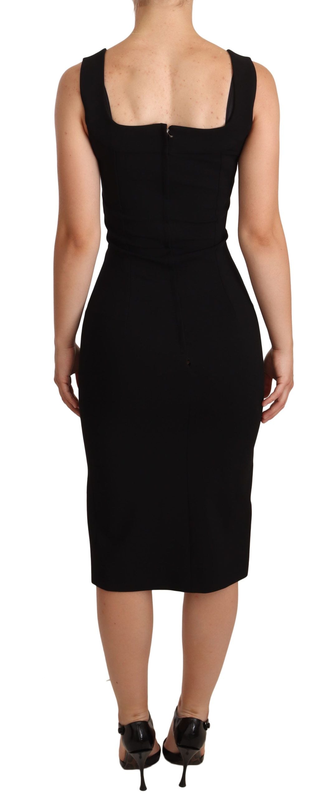 Sleek Square Neck Midi Cocktail Dress