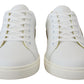 White Gold Leather Low Top Sneakers Shoes