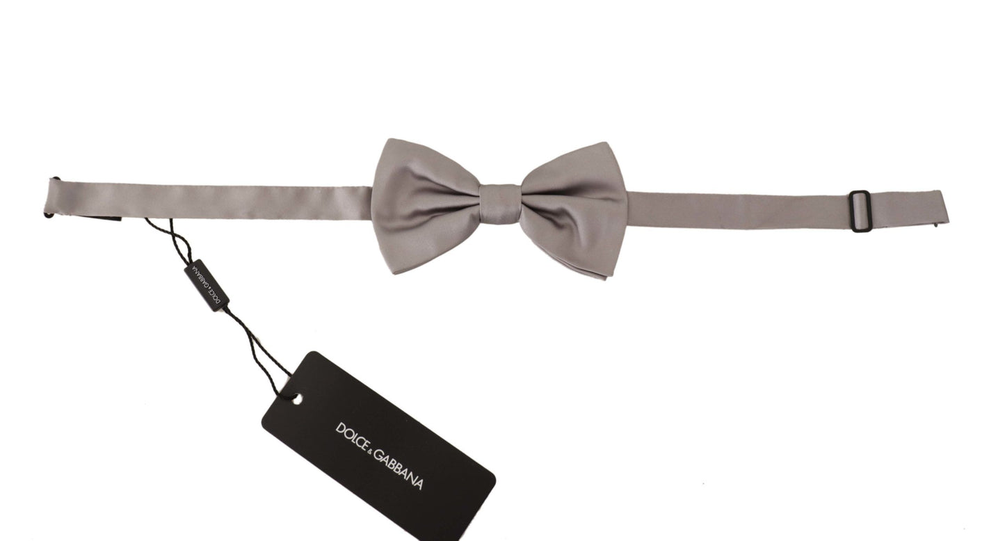 Elegant Gray Silk Tied Bow Tie