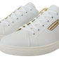 White Gold Leather Low Top Sneakers Shoes