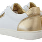 White Gold Leather Low Top Sneakers Shoes
