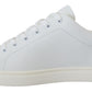 White Gold Leather Low Top Sneakers Shoes