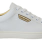 White Gold Leather Low Top Sneakers Shoes
