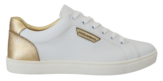 White Gold Leather Low Top Sneakers Shoes