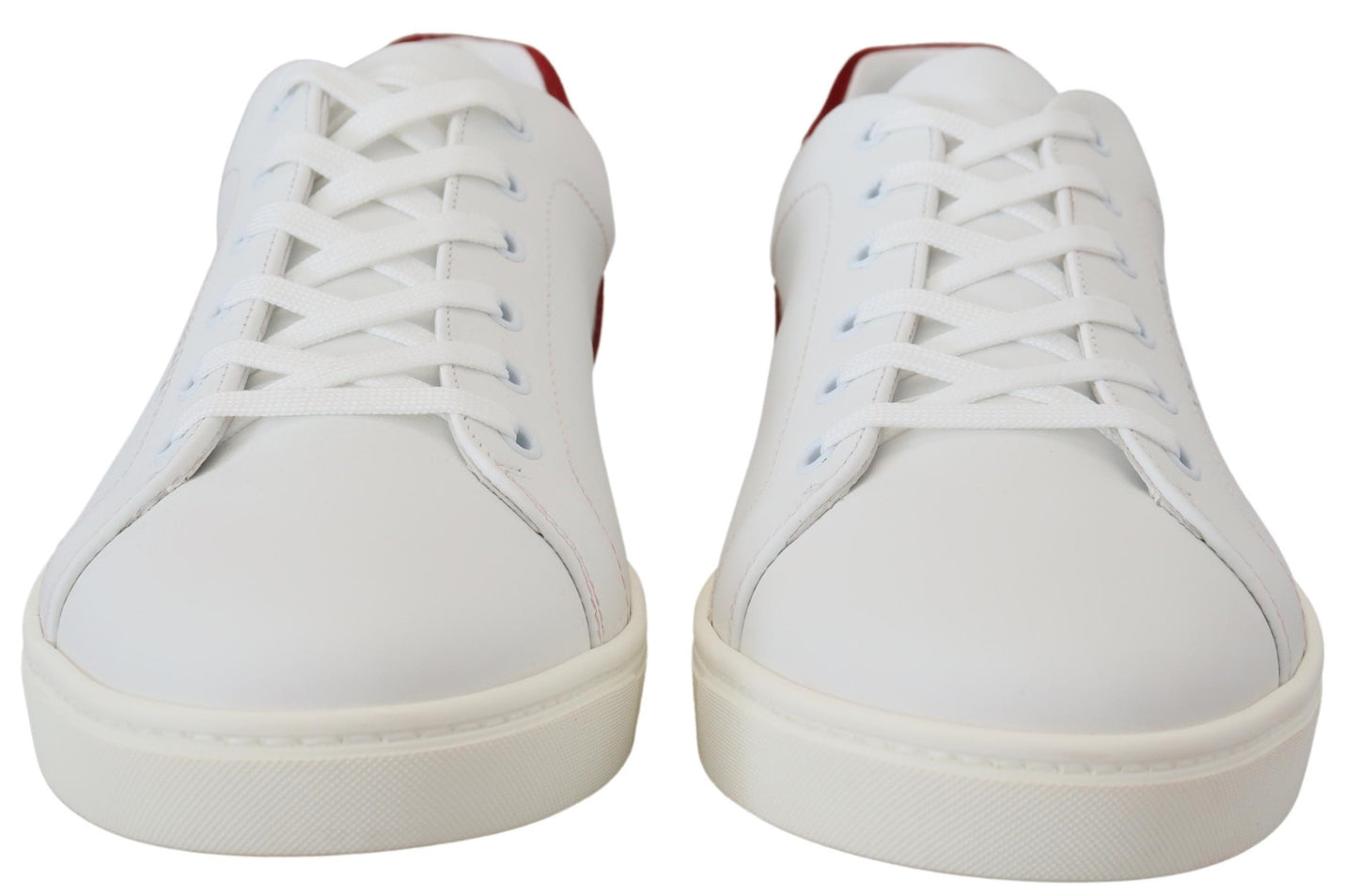 Elegant White and Red Leather Sneakers