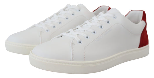 Elegant White and Red Leather Sneakers