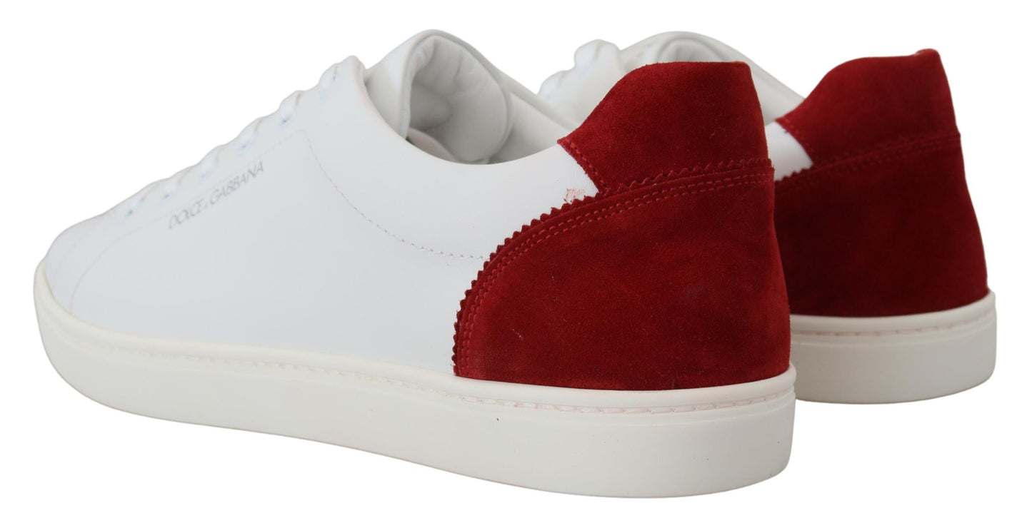 Elegant White and Red Leather Sneakers