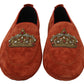 Elegant Orange Leather Moccasin Slippers