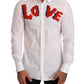 Elegant White Cotton Poplin Shirt with Love Patch