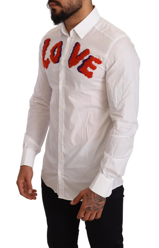 Elegant White Cotton Poplin Shirt with Love Patch