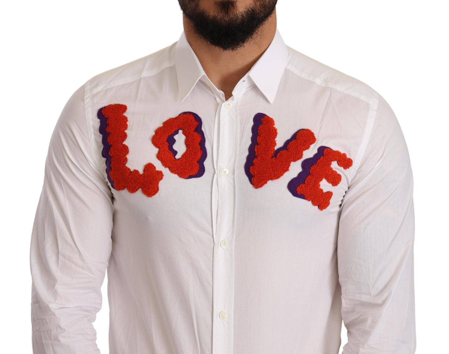 Elegant White Cotton Poplin Shirt with Love Patch