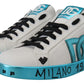 Elegant White and Blue Leather Sneakers