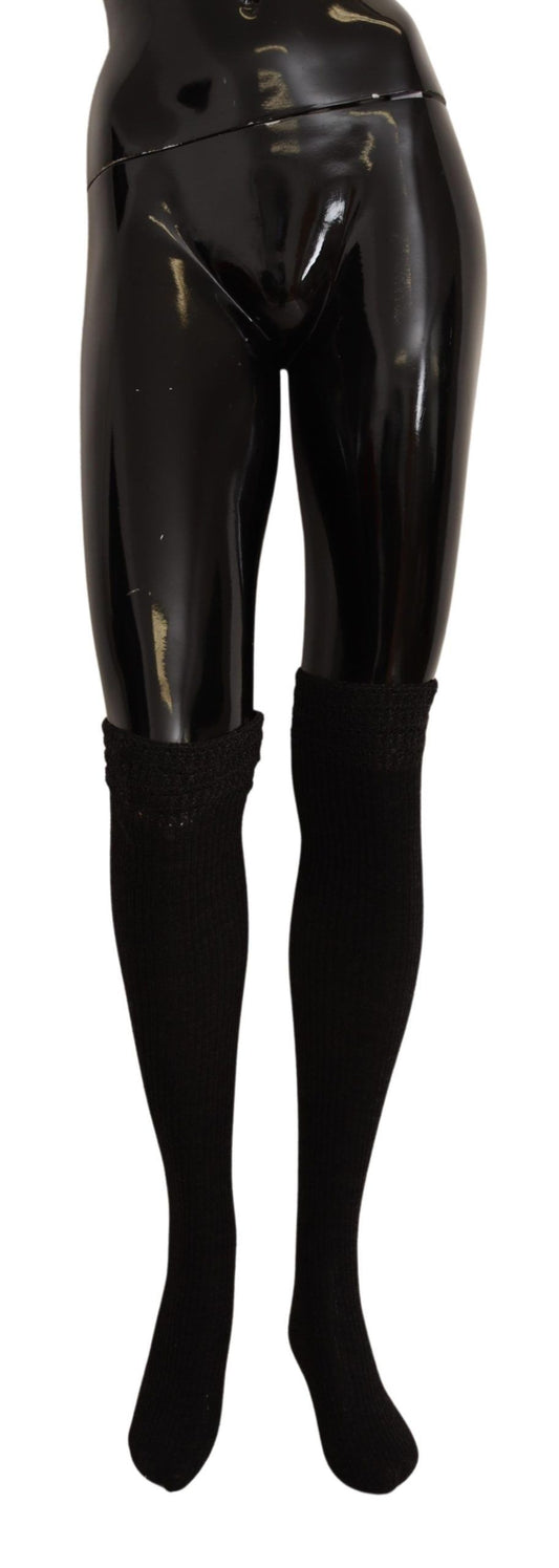 Chic Black Wool Knit Knee High Socks