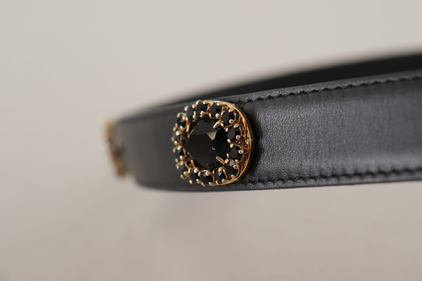 Elegant Black Leather Logo Belt