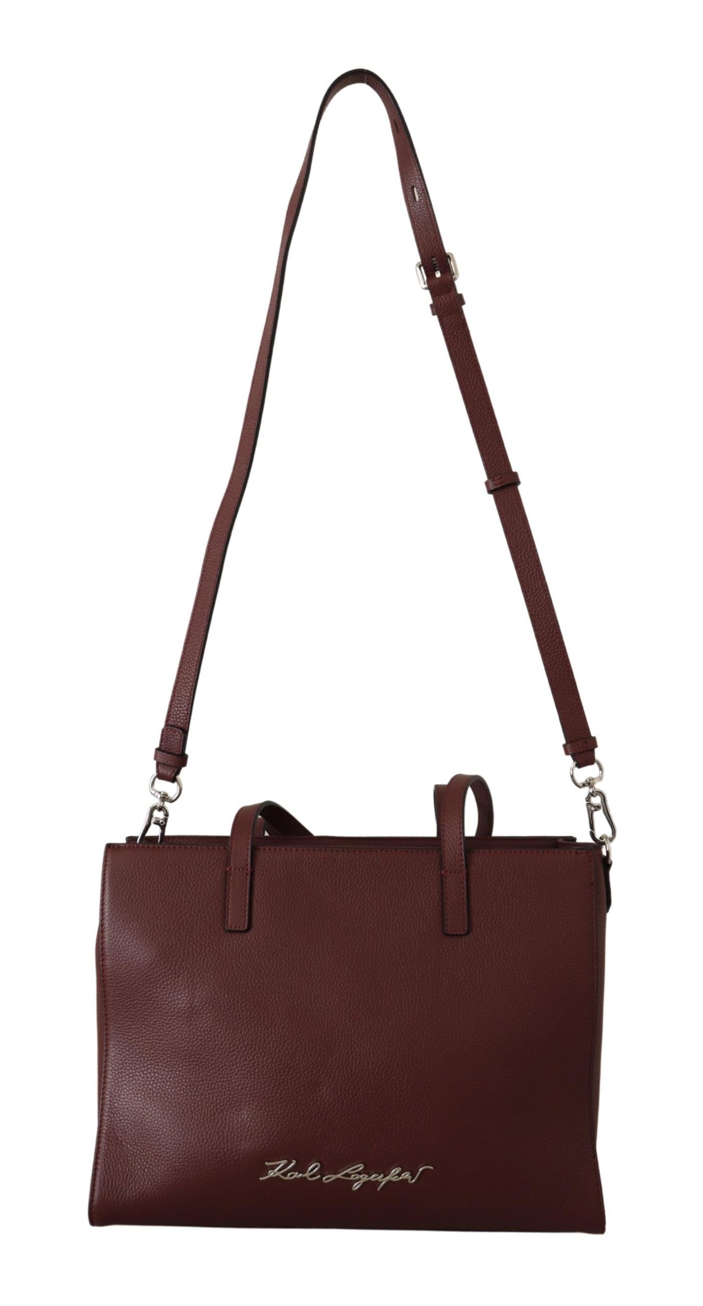 Elegant Wine-Toned Leather Tote with Zip Closure