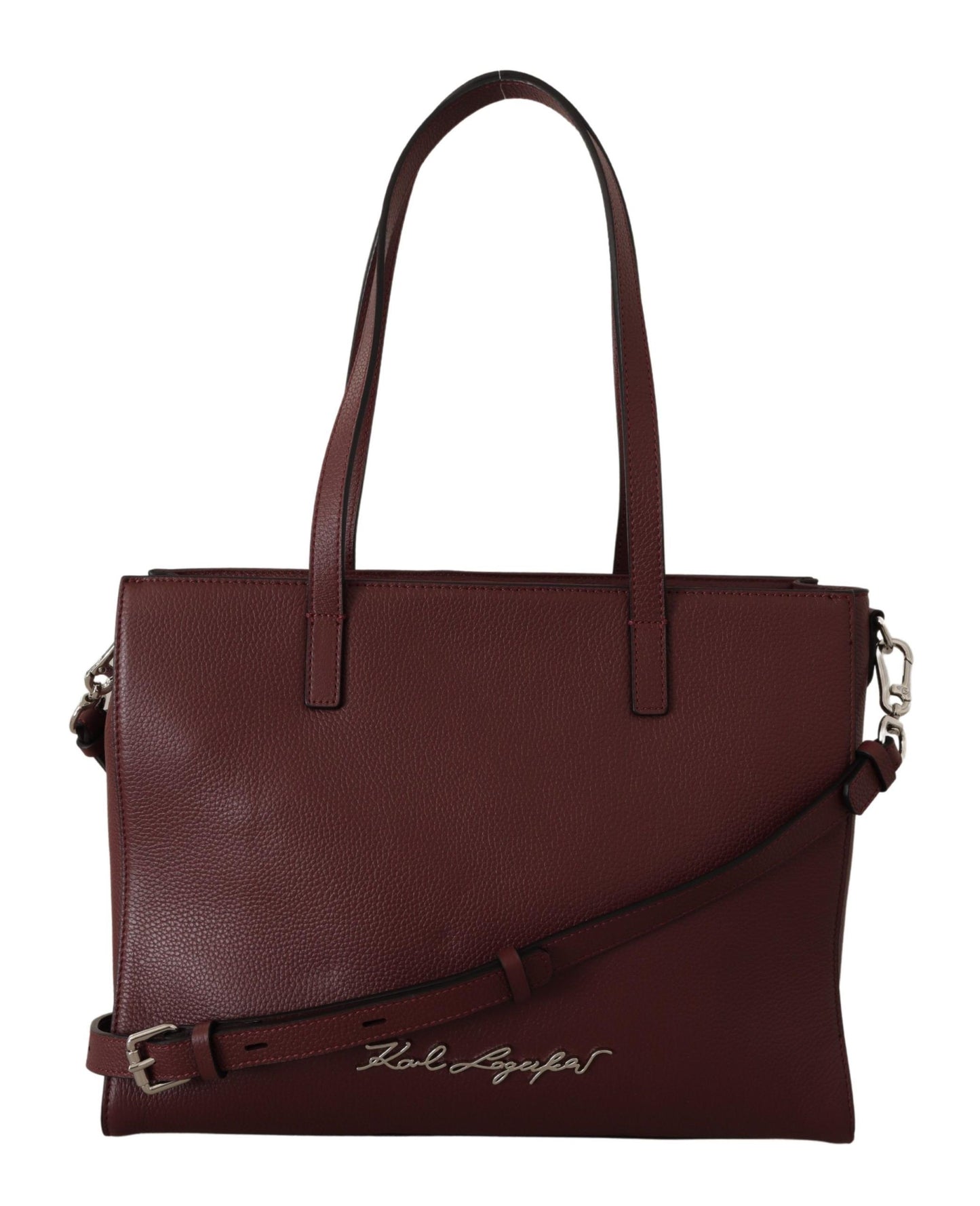 Elegant Wine-Toned Leather Tote with Zip Closure