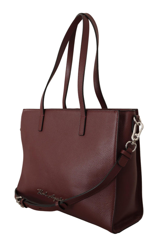 Elegant Wine-Toned Leather Tote with Zip Closure