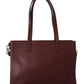 Elegant Wine-Toned Leather Tote with Zip Closure