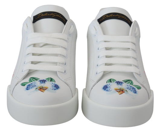 Chic White Portofino Sneakers with Floral Accents