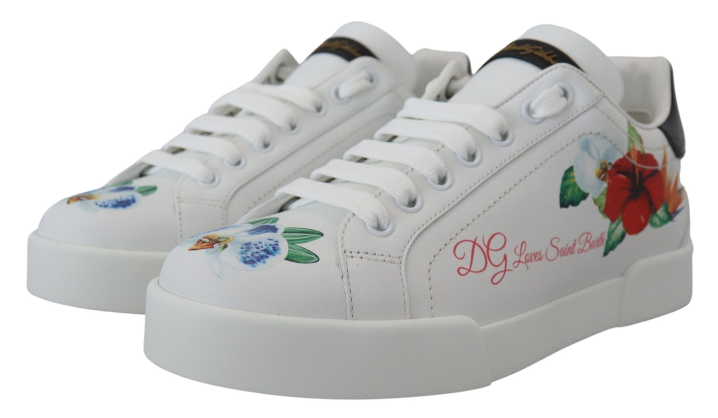 Chic White Portofino Sneakers with Floral Accents