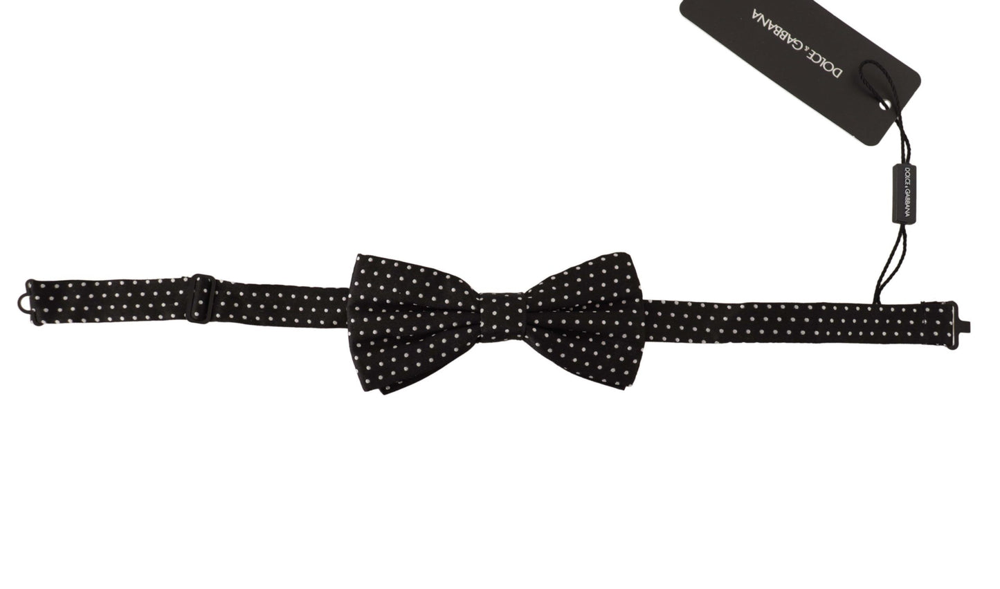 Elegant Black Silk Polka Dot Bow Tie