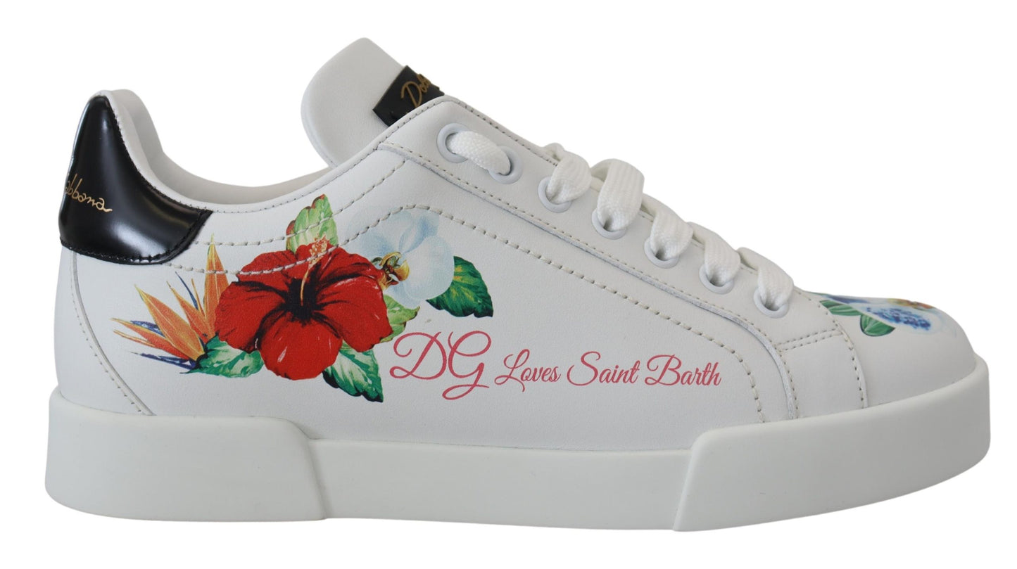 Chic White Portofino Sneakers with Floral Accents