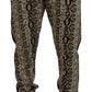 Beige Logo Print Cotton Jogger Pants