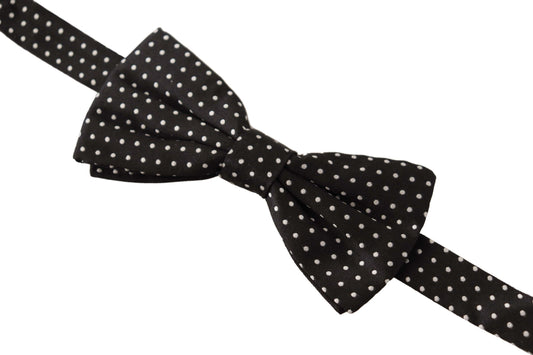 Elegant Black Silk Polka Dot Bow Tie