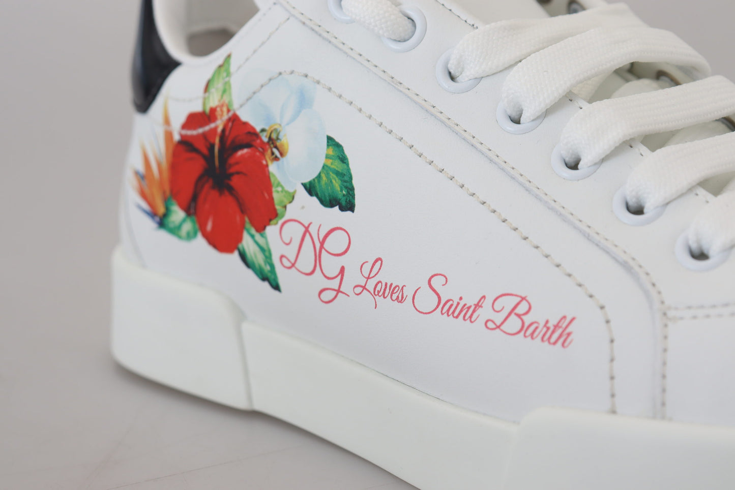 Chic White Portofino Sneakers with Floral Accents