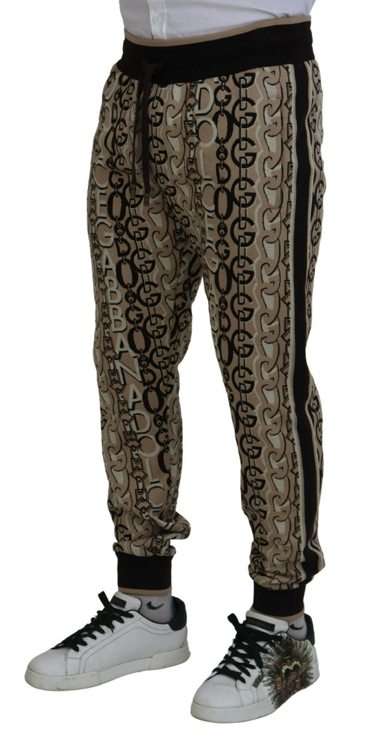 Beige Logo Print Cotton Jogger Pants