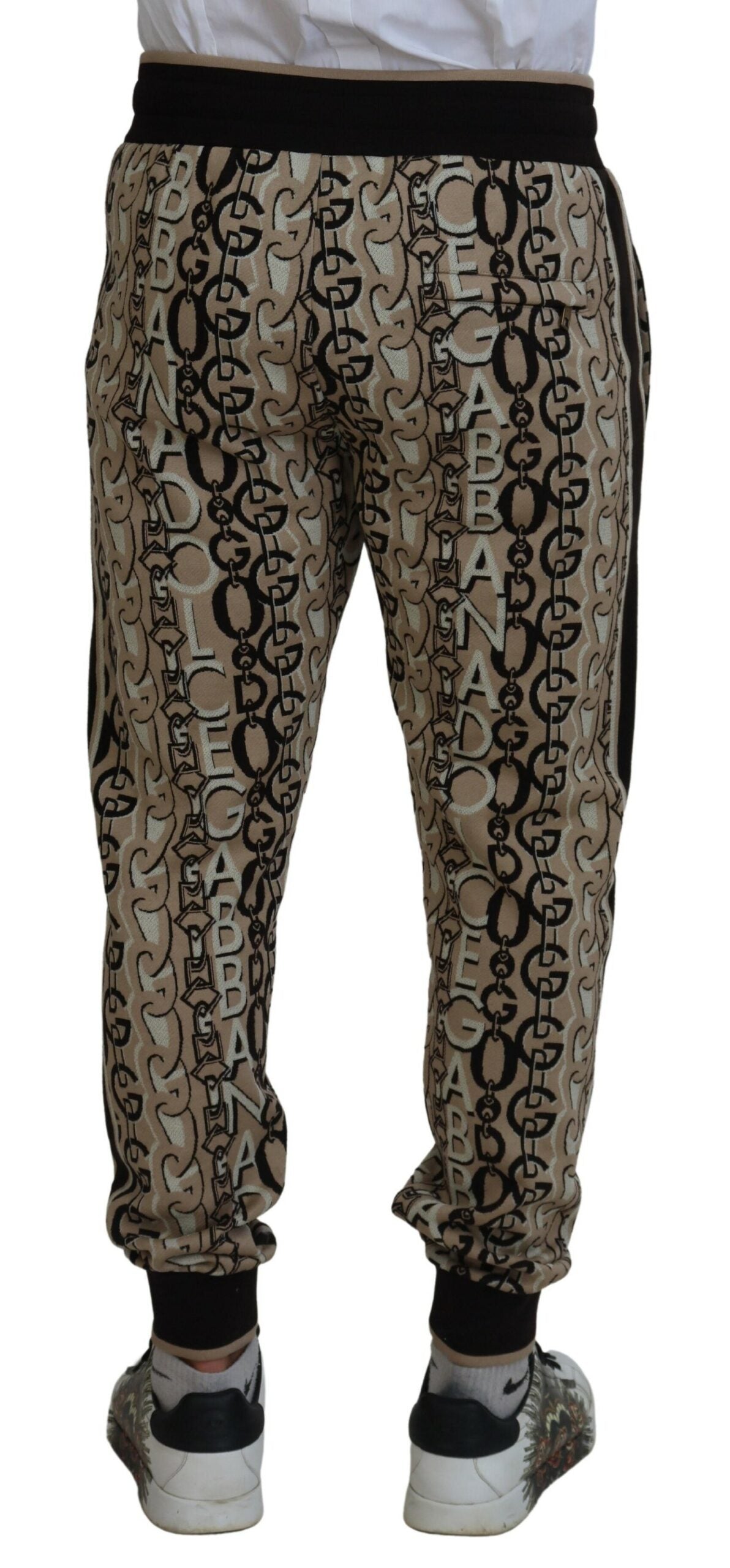 Beige Logo Print Cotton Jogger Pants