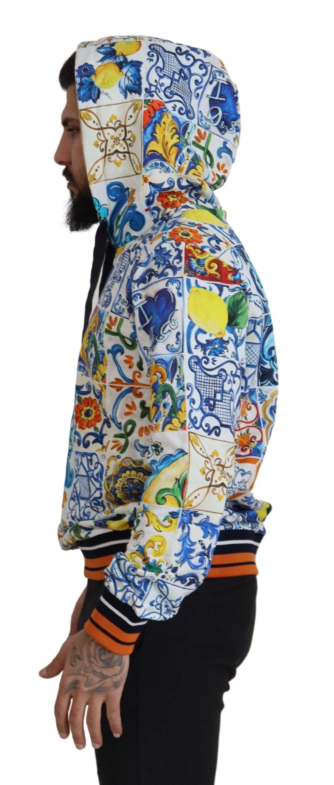 Majolica Print Cotton Hooded Sweater