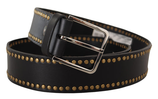 Elegant Black Leather Statement Belt