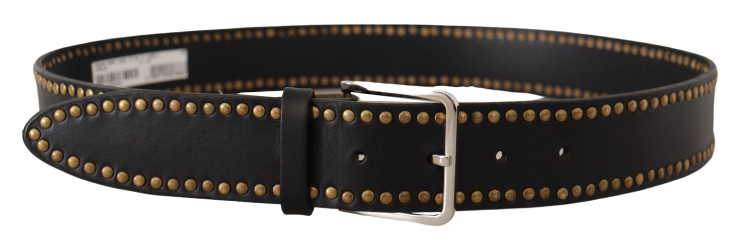 Elegant Black Leather Statement Belt