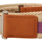 Multicolor Leather Silver Hexagon Logo Buckle Belt