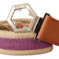 Multicolor Leather Silver Hexagon Logo Buckle Belt