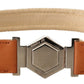 Multicolor Leather Silver Hexagon Logo Buckle Belt